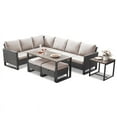 thumbnail image 3 of PARKWELL 7 Pieces Outdoor Patio Dining Set,Wicker Sectional Sofa Furniture Set with Rectangle Table and Cushioned Seat Ottoman for 7-Person,Beige, 3 of 10