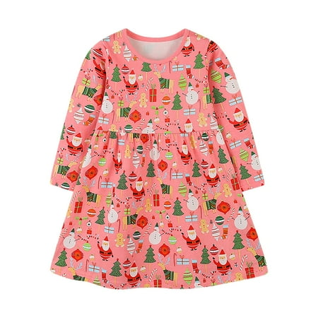 

Xudanell Toddler Girl Long Sleeve Christmas Dress Cotton Casual Shirt Playwear Applique Dress (Pink 2Y)