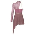 thumbnail image 4 of Alvivi Womens Figure Ice Skating Ballet Lyrical Dance Leotard Lace Long Sleeve Asymmetric Dress Dusty Pink M, 4 of 7