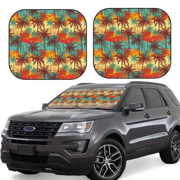 Fotbe Colorful Hawaii Palms Juego de 2 Piezas de Parasoles para Parabrisas | Bloqueador Solar para Auto | Accesorios Plegables para Protección Solar Interior-Large