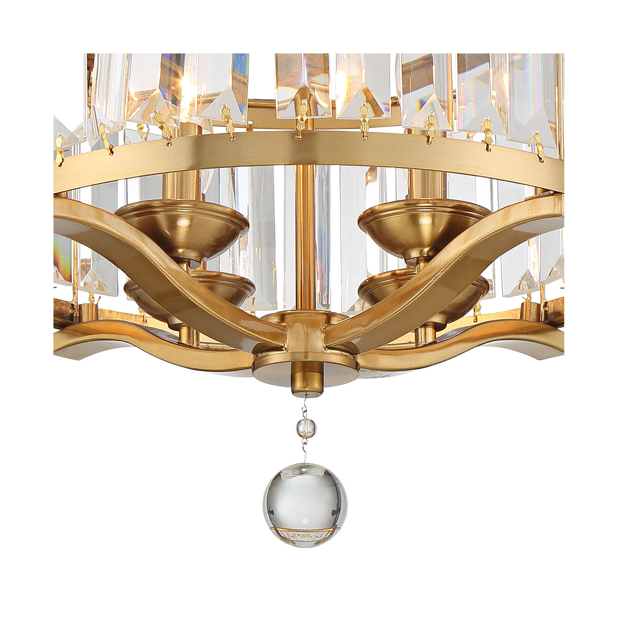 Possini Euro Design Prava 16 1/2" Traditional Semi Flush-Mount Ceiling Light Fixture Kitchen Foyer Drum Round Brass Finish Crystal