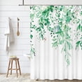 thumbnail image 3 of Emerald Green Eucalyptus Shower Curtain Sets, Watercolor Leaves on The Top Plant with Floral Bathroom Decoration 72x72 Inch with Hooks, 3 of 6