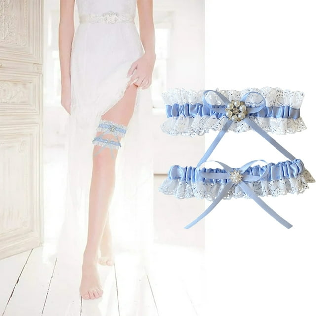 Blue Lace Garter Belt Set Bridal Wedding Garter Gift For Bride Something Blue Lace Garter Set Wedding Garter Belt Flower Floral Design Garter Set Of 2 Blue