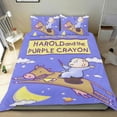 thumbnail image 1 of Harold y el Lápiz Morado Conjunto de sábanas temático, trío de piezas, cómodo y amigable con la piel, diseño único, regalo de decoración para el hogar para familiares, amigos y fans,140cm *210cm, 1 of 6