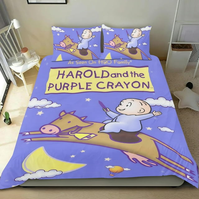 Harold y el Lápiz Morado Conjunto de sábanas temático, trío de piezas, cómodo y amigable con la piel, diseño único, regalo de decoración para el hogar para familiares, amigos y fans,140cm *210cm