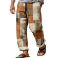 thumbnail image 4 of BUWTTED Mens Casual Pants Retro Vintage Distressed Theme Straight Leg Loose Fit Summer Breathable Color Block Orange Pants XL, 4 of 4