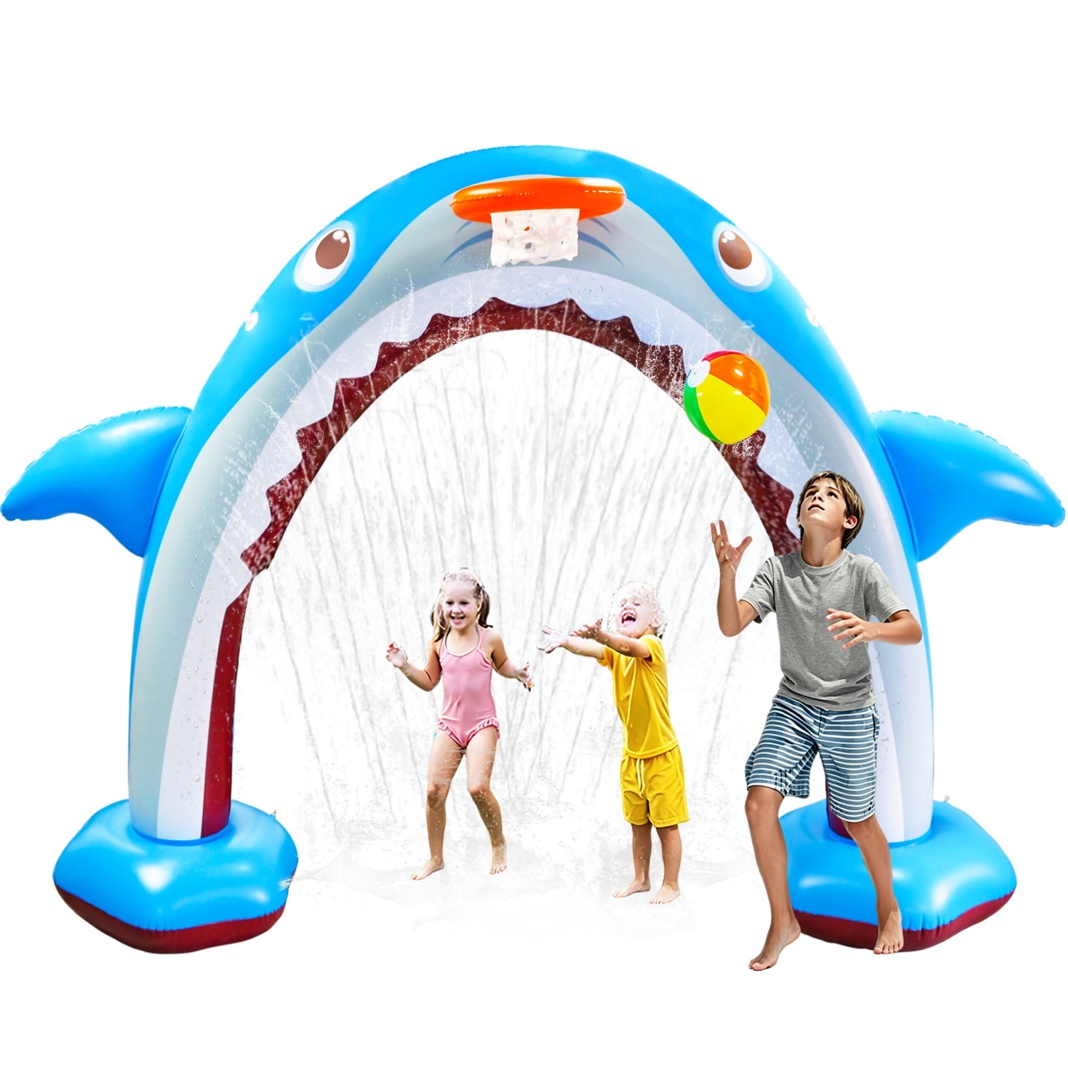 Inflatable Shark Sprinkler, Large Shark Arch Sprinkler Toy for Kids, Summer Outdoor Lawn and Beach