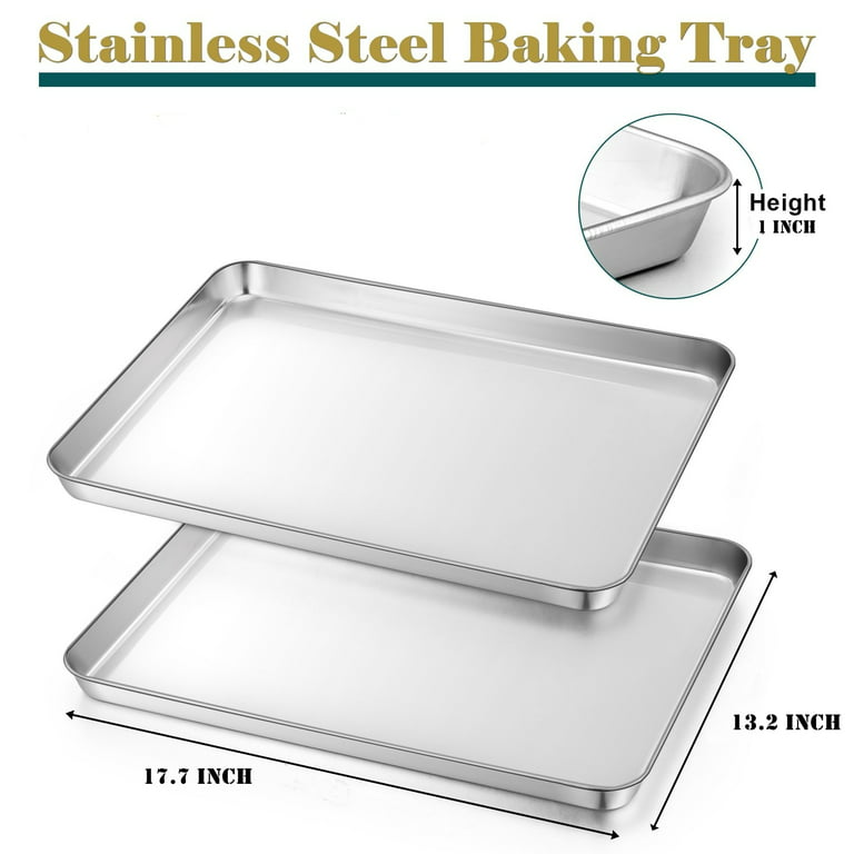 Walchoice Large Baking Sheet Set of 2, Stainless Steel Cookie Sheets for  Baking Serving, Metal Oven Trays - 17.7” x 13.2” x 1” 