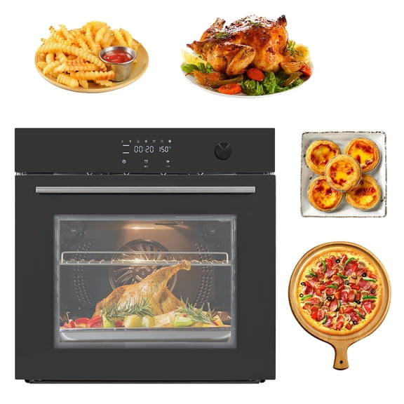 24" Built-In Electric Oven, Stainless Steel Single Wall Oven, 2.5Cu.Ft Convection Oven with Touch Screen and 3-Layer Insulated Glass Door - 240V 3000W Power for Fast Cooking, Black