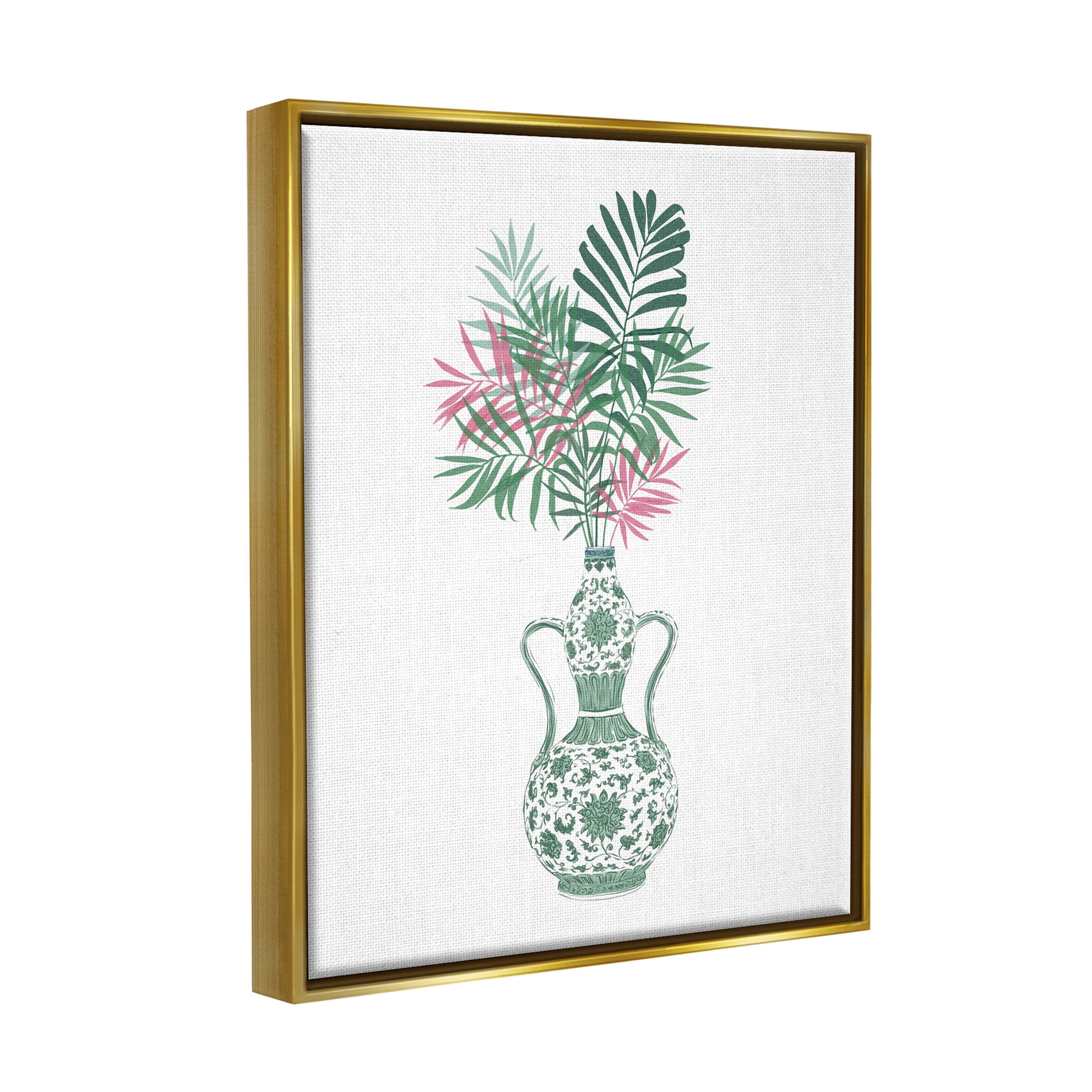 Stupell Industries Tropical Palms Ornate Vase Graphic Art Metallic Gold Floating Framed Canvas Print Wall Art, Design by Ziwei Li