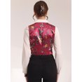 thumbnail image 4 of Traje De Navidad Para Mujer Chaleco De Satén Con Cierre De Botón Y Estampado Floral Rosa Roja XL, 4 of 5