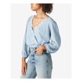 thumbnail image 3 of LUCKY BRAND Womens Light Blue Eyelet Pleated Smocked Elastic Waist Cuffed Sleeve Surplice Neckline Top XL, 3 of 4