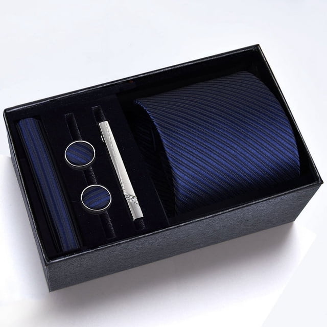 Cajas de regalo Corbata de hombre Conjunto de cinco piezas Vestido de negocios Rayas Negro Boda Novio