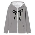 thumbnail image 5 of Letdown Girls Zip Up Hoodie Sweatshirt, Bow Print Hooded Jacket, Kids Long Sleeve Casual Zipper Hoodie for Fall Winter, 5 of 5