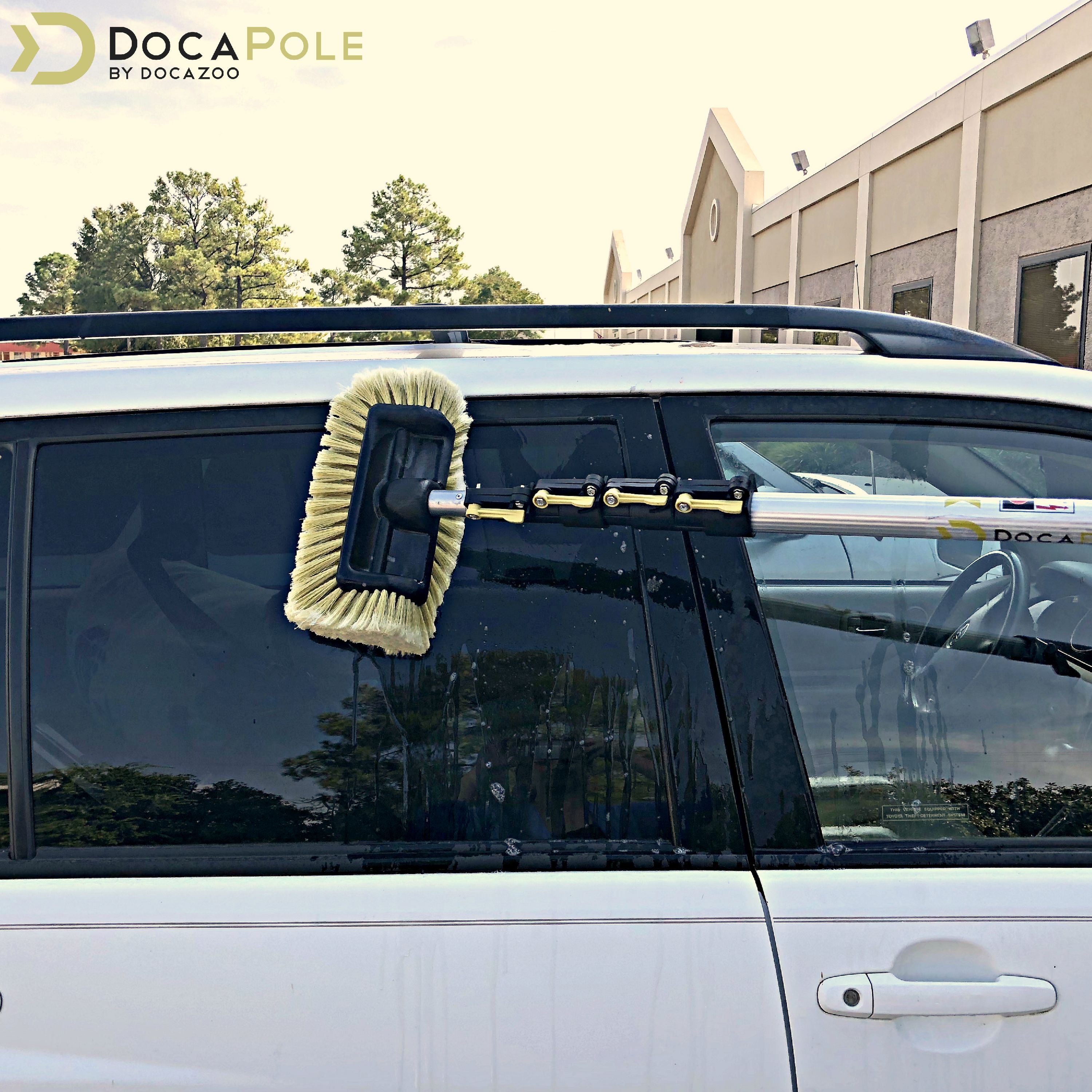 DocaPole 6-24' Soft Bristle Car Wash Brush & Extension Pole |11" Scrub Brush with 12 Foot Handle | Long-Reach Cleaning Brush and Deck Brush for Car, Truck, Boat, RV, House Siding, Floor, and More - image 4 of 7