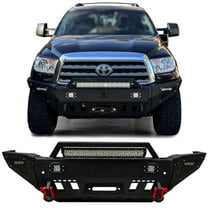 Vijay Compatible with 2011-2012-2013-2014-2015-2016 Toyota Sequoia Front Bumper Textured Black Steel with D-rings and Lights