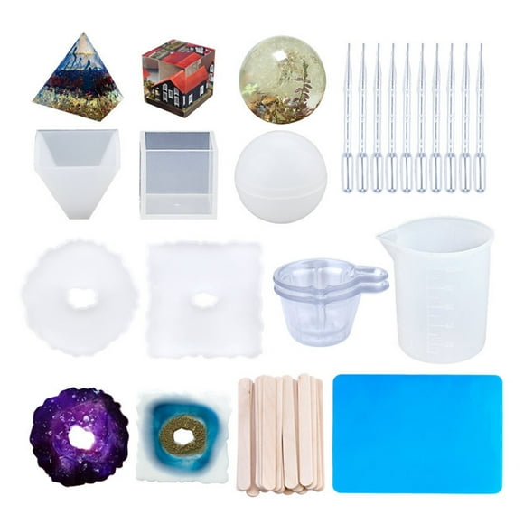 Ensemble de Moules en Résine de Silicone Moules de Coulée de Résine Incluant Tasse à Mesurer, Compte-Gouttes et Mélangeurs Moules en Résine Époxy pour Coulée de Résine Bricolage Art Artisanat, Matériau Amélioré