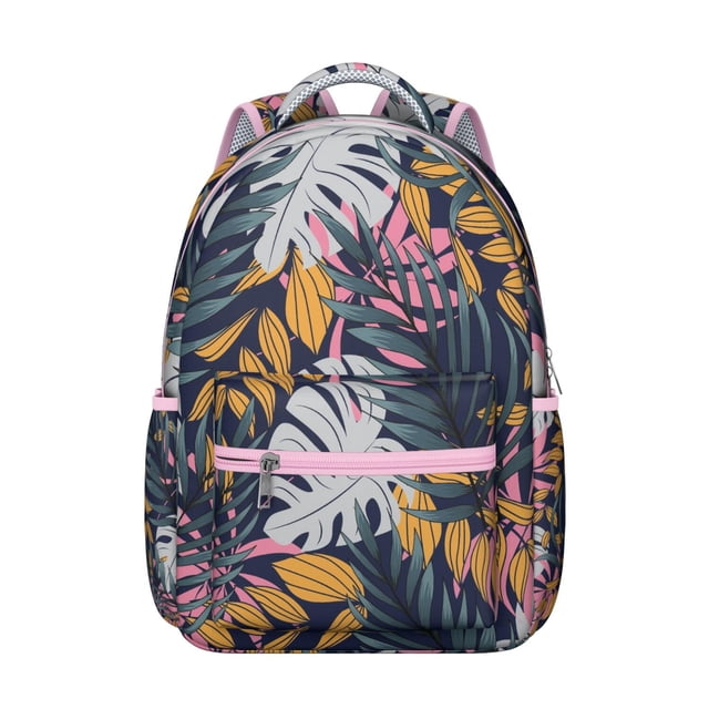 Hawaiian Print Students Backpack Exotic Floral Jungle Leaf School Bag Tropical Backpack for Summer Travel