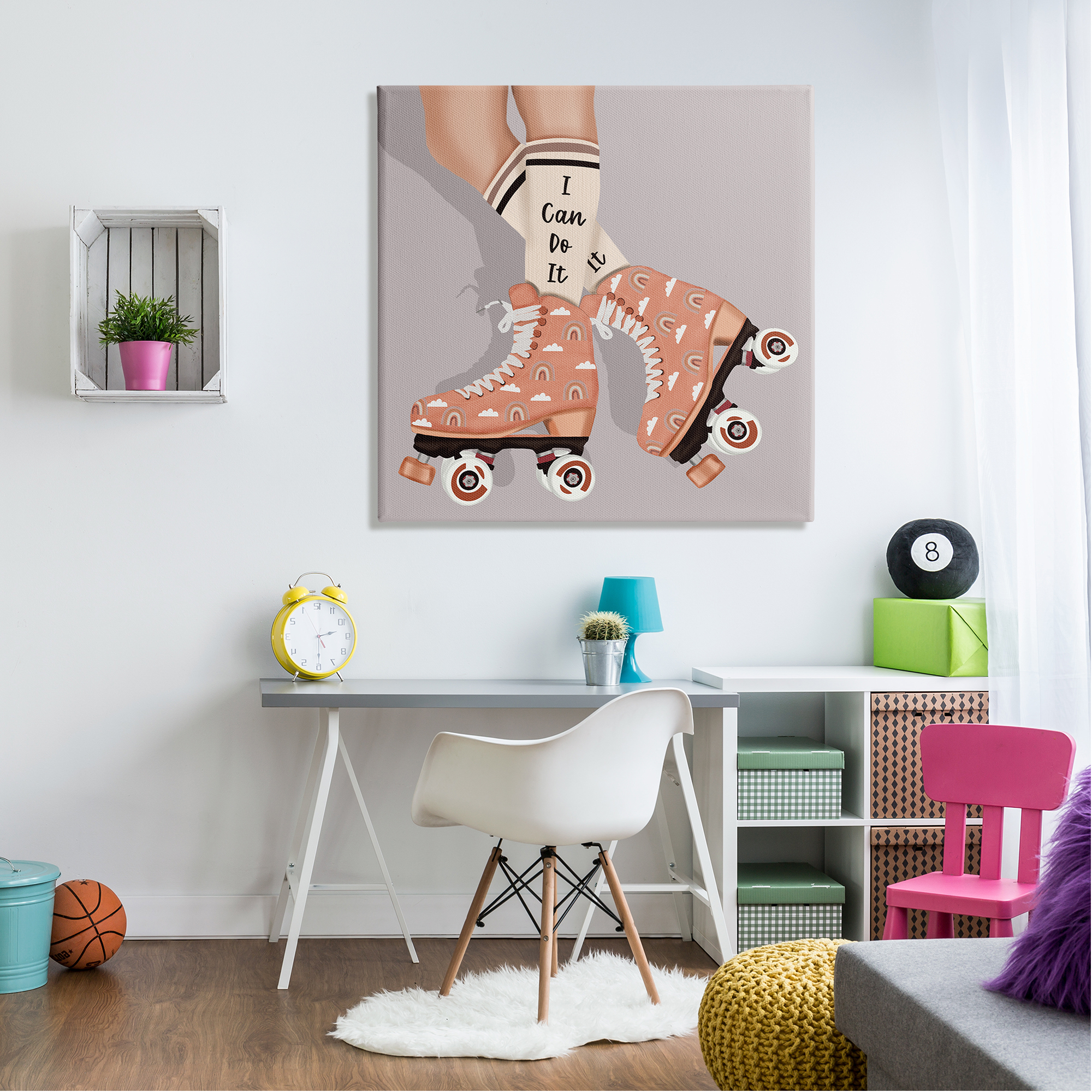 Stupell Industries I Can Do It Roller Skates Inspirational Painting Gallery Wrapped Canvas Art Print Wall Art, 36 x 36