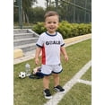 thumbnail image 4 of BemeyourBBs Toddler Baby Boy Game Day Football Outfit Infant Baby Boys Summer Clothes 6 12 18 24 Months 2 3 4 Years Short Sleeve Soccer Letters Print T Shirt Tops with Shorts 2Pcs Set, 4 of 9