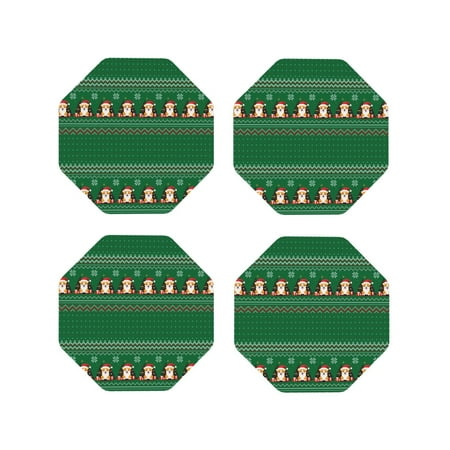 

Tideii Christmas Corgis for Leather Coasters 4 Pieces Anti-fouling and Anti-scalding Decorative Coasters Suitable for Restaurants Kitchens Coffee Shops-Octagon