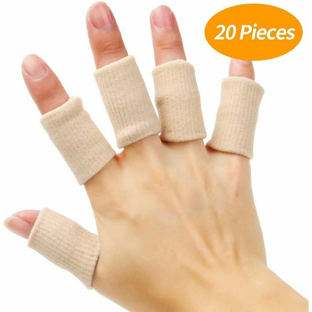 20 Pieces Finger Sleeves Protectors Thumb Brace Support Elastic Compression Protector for Relieving Pain, Arthritis,Trigger Finger, Sports