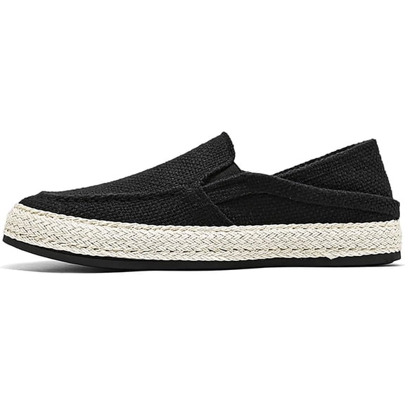 Men’s Slip On Canvas Espadrille Loafers, Breathable Linen Hand Stitched Jute Flat Shoes, Non Slip Casual Walking Footwear for Indoor Outdoor