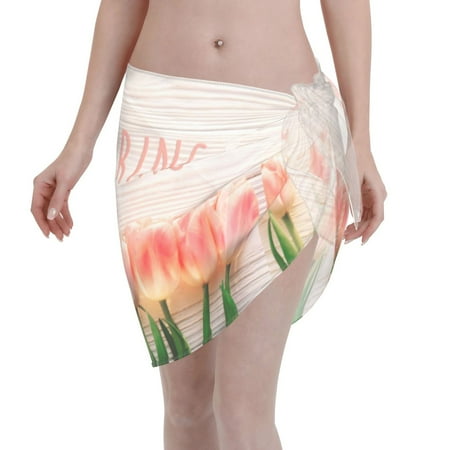 Disketp Hello Spring Women Swimsuit Cover Up Short Chiffon Summer Beach Sarong Bikini Wrap Skirt Bathing Suit