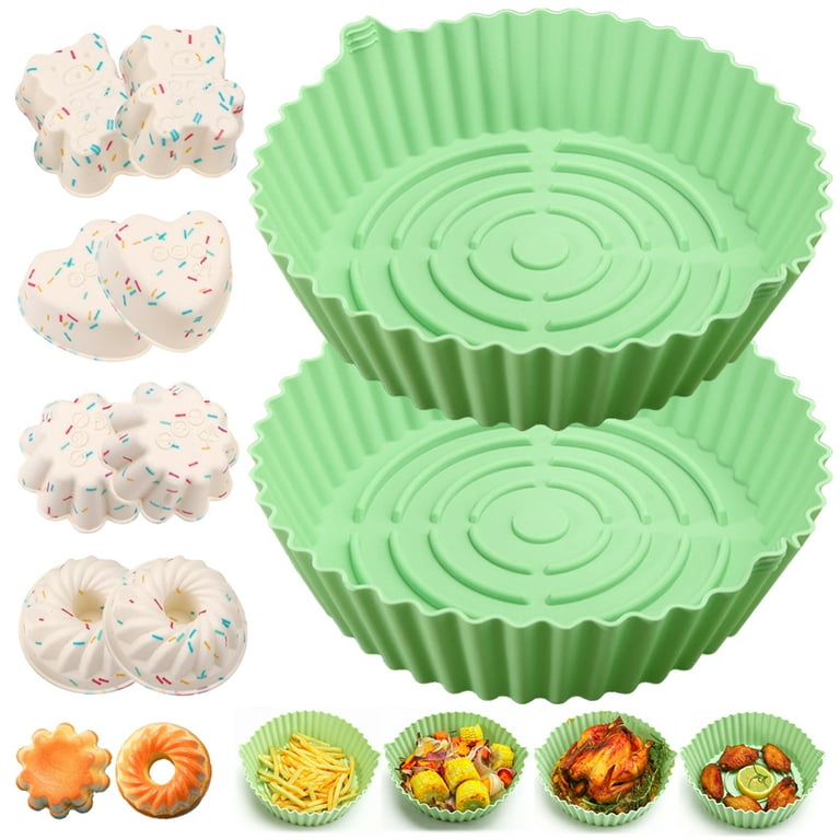 10Pcs Air Fryer Silicone Pot with Muffin Cup Silicone Air Fryer Liner with  8 Muffin Mold Reusable Round Non-Stick Heat Resistant Air Fryer Silicone  Basket Pot for Kitchen Baking 