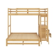EUROCO Twin over Full Bunk Bed with Desk and Drawers, Natural
