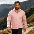 thumbnail image 5 of Men's Windproof Waterproof Jacket Stand Collar Casual Tops Lightweight Breathable Rain Jacket Hiking Fishing Running Work Outdoors Travel Essential | JASKFLY,Pink S, 5 of 9