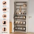 thumbnail image 7 of Shoe Storage Cabinet, Wood Shoe Organizer for Entryway with 3 Flip Drawers, Freestanding Shoe Rack with Adjustable Shelf, Narrow Shoe Dresser for Front Door Entrance(Grey, 78.74" x 31.5" x 9.37"), 7 of 7