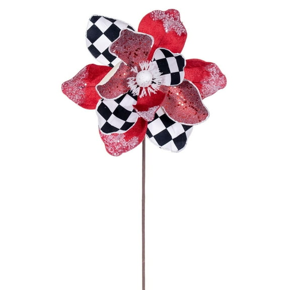19" Red/White/Black Magnolia Stem 4/Bg