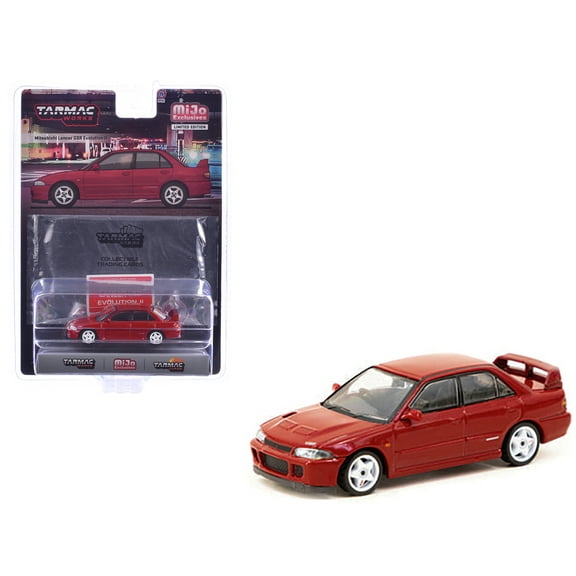 Mitsubishi Lancer GSR Evolution II RHD (Right Hand Drive) Red with Tarmac Cards "Global64" 1/64 Diecast Model by Tarmac Works