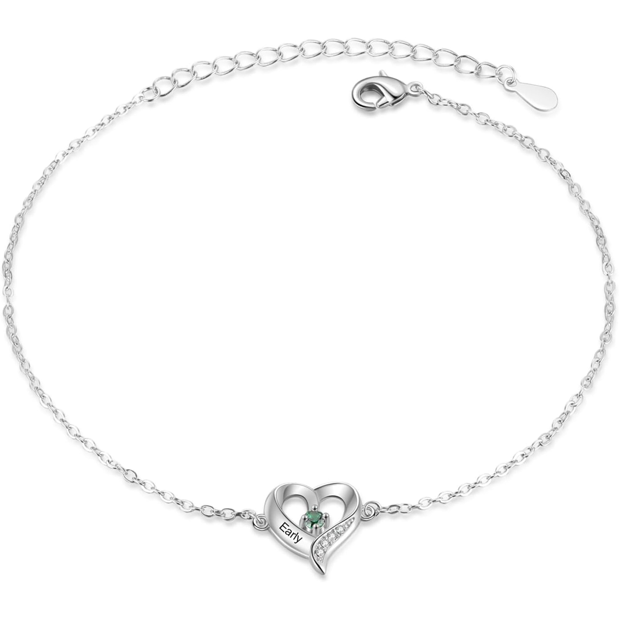Personalized Silver Anklets for Women - Women's Anklets with 1-5 Names & Birthstones, Heart Jewellery Gifts for Women, Mum, Her Summer