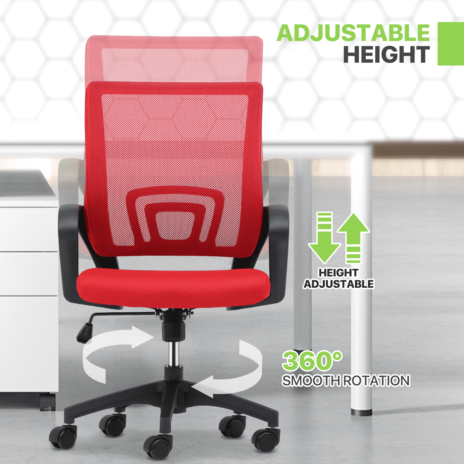 Magshion Set of 2 Office Chairs Mid Back Swivel Desk Chairs, Height Adjustable Ergonomic Mesh Computer Chairs with Armrest & Lumbar Support, Red