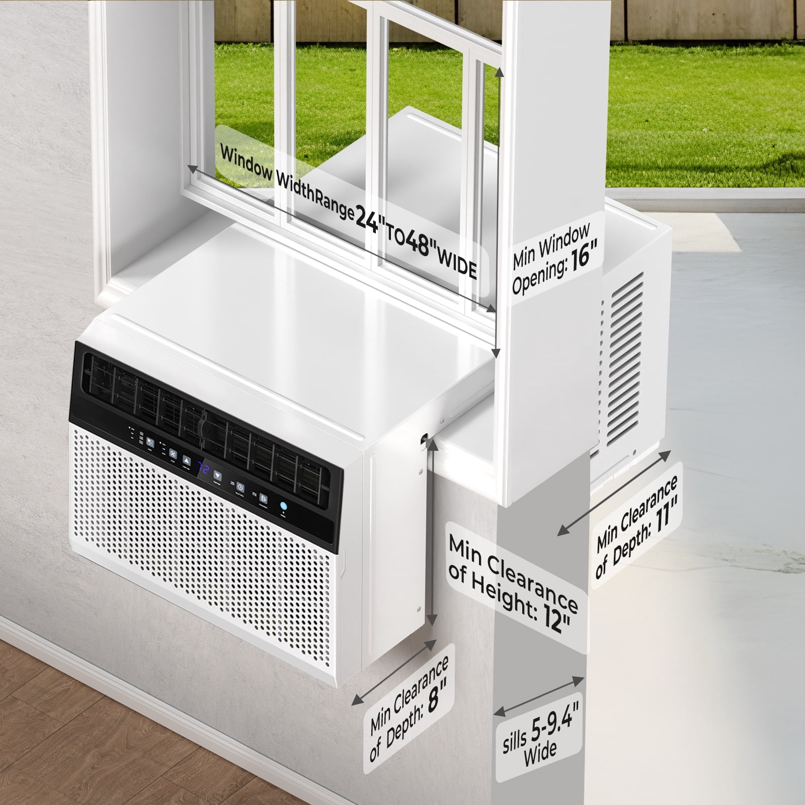 12000 BTU U-Shaped Window Air Conditioner Unit Cools up to 550 Sq.Ft. with 6 Modes 24H TimerUltra Quiet Window AC Units with Full Window ViewEnergy SavingEasy to InstallWhite