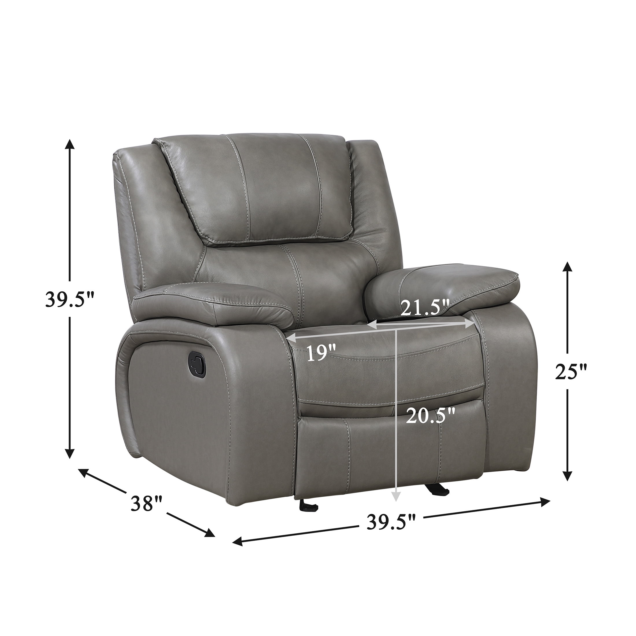 OakvillePark Arlisse Leather Match Glider Manual Reclining Chair, Gray