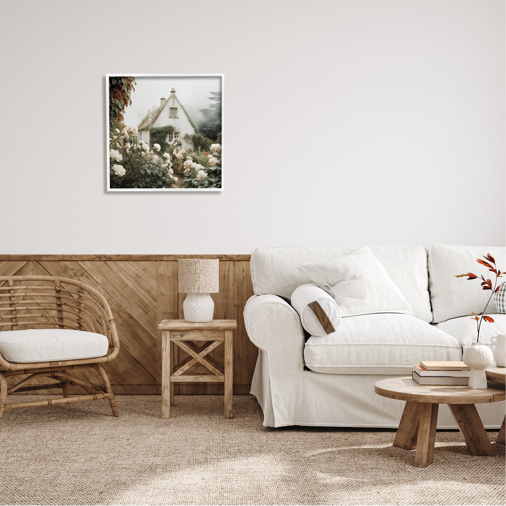 Stupell Industries Foggy Cottage Garden Botanical & Floral Photography White Framed Art Print Wall Art, 24 x 24