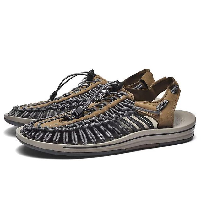 Sandalias unisex Pareja Sandalias de moda Sandalias transpirables huecas tejidas Sandalias de playa para mujer Sandalias para hombre Sandalias planas para exteriores-Caqui-44 Computadora Computadora Computadora portátil