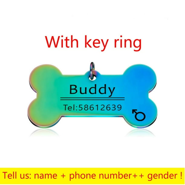Collar personalizado, etiqueta de identificación de mascota, nombre de identificación de mascota grabado para gato, cachorro, etiqueta de perro, colgante, llavero, etiqueta de hueso, accesorios para mascotas, triangulación de envíos Tan Jianjun unisex