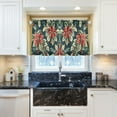 thumbnail image 5 of Yayeee Kitchen Curtains Tier Pair Light Filtering 27"x24" Rod Pocket Short Cafe Window Panel, Retro Christmas Poinsettia, 5 of 7