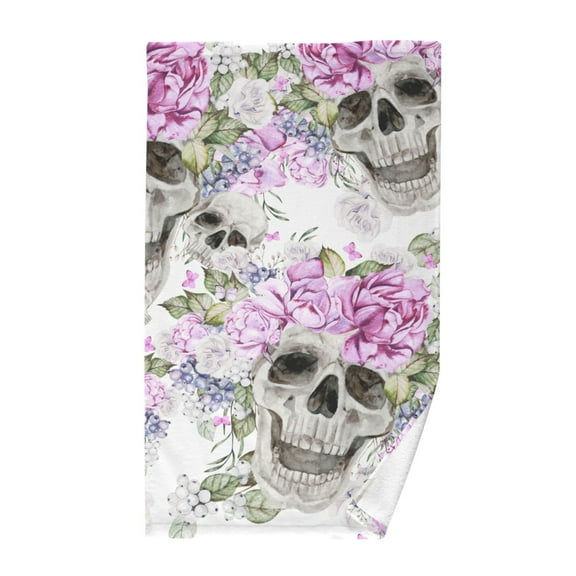 Skull Flowers Peony and Roses Cotton Face Towels Soft Hand Towel Absorbent Bathroom Towel for Kitchen Hotel Decoration