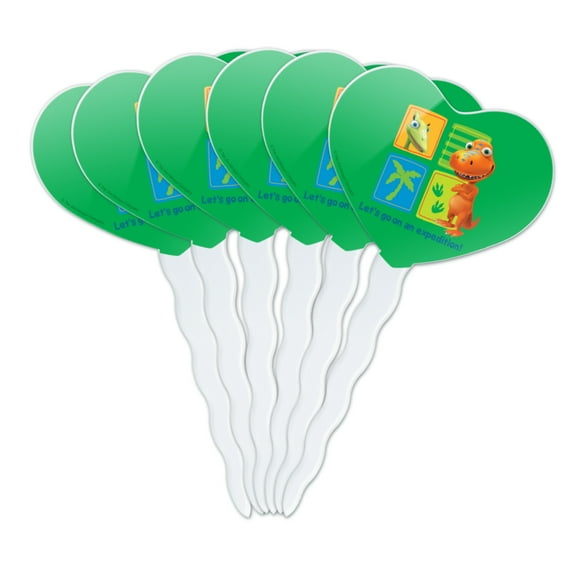 Dinosaur Train Let's Go on an Expedition Buddy Tiny Heart Love Cupcake Picks Toppers Decoration Set of 6