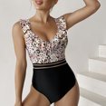 thumbnail image 2 of Traje de baño de una pieza con estampado de leopardo, sin mangas, con volantes, cuello en V, traje de baño de una pieza sin espalda a la moda para mujer, café L, 2 of 8