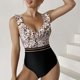 thumbnail image 2 of Traje de baño de una pieza con estampado de leopardo, sin mangas, con volantes, cuello en V, traje de baño de una pieza sin espalda a la moda para mujer, café XXL, 2 of 8
