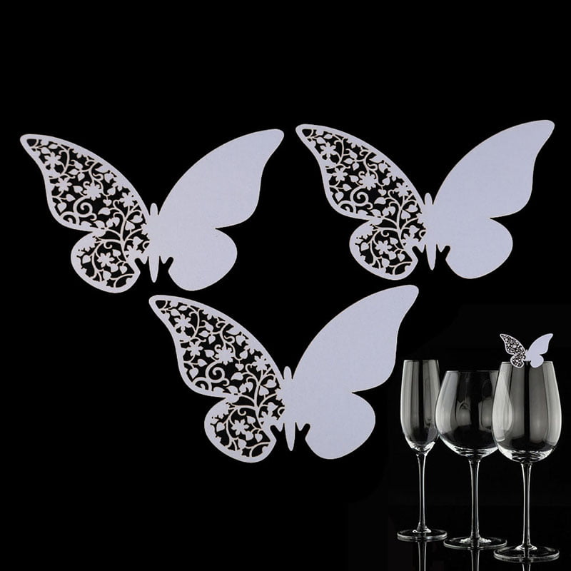 Paper Card Hunpta New 50 Pcs Butterfly Wine Glass Paper Card for Wedding Party White Black 