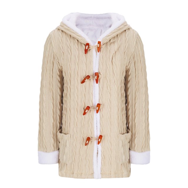 Puntoco Abrigo Informal De Punto De Color Con Cuello Redondo Y Capucha Y Manga Larga Para Mujer