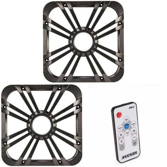 Kicker L7 12" Marine LED Grilles (Pair) – Charcoal 11L712GLC with LED Controller – Fits Solo-Baric 11S12L7 – Subwoofer Upgrade
