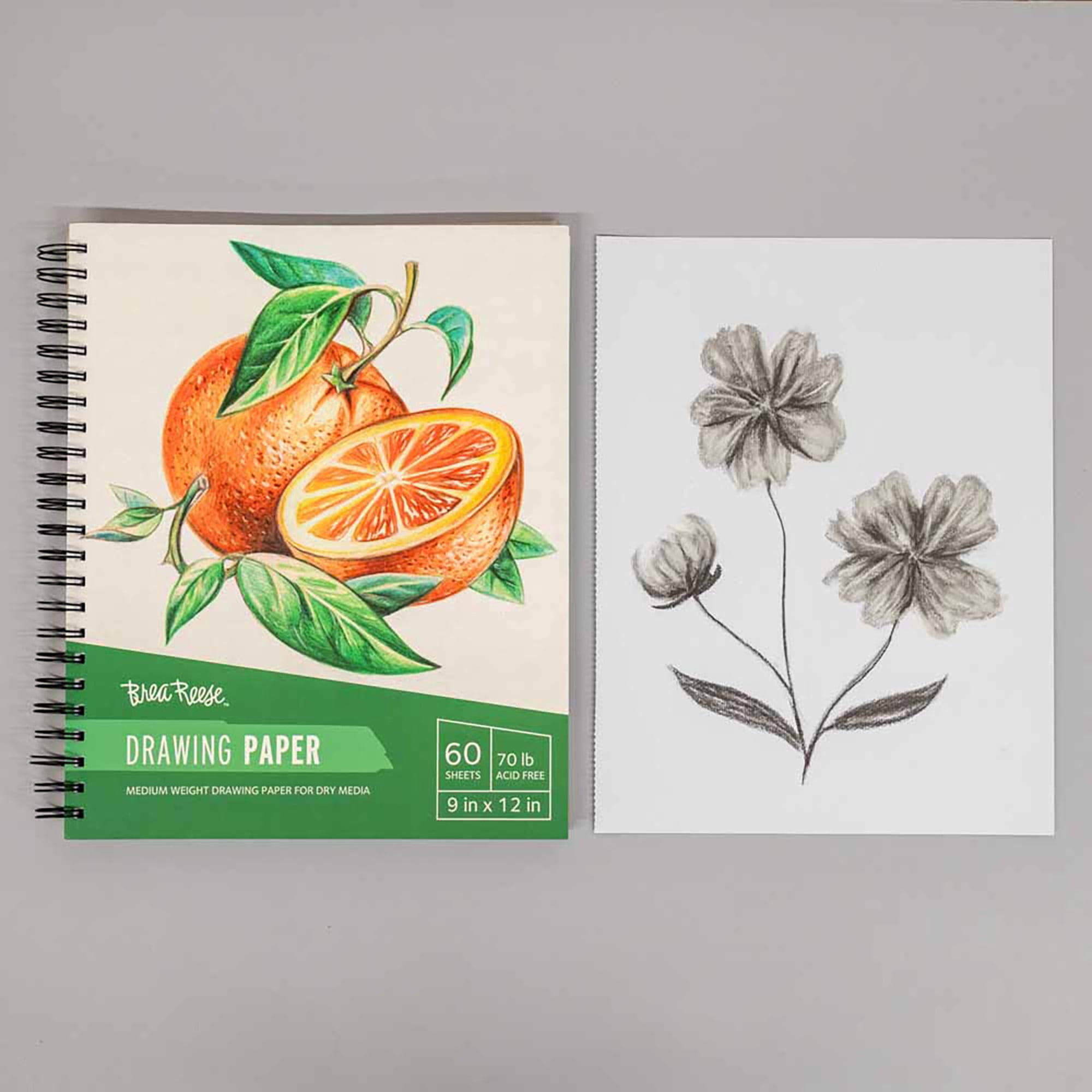 Brea Reese: Drawing Paper Pad Spiral-Bound 60 Sheets - 9x12" - 70 lb, Acid-Free, Shading & Layering, Perfect for Sketching & Dry Media, Art Supplies
